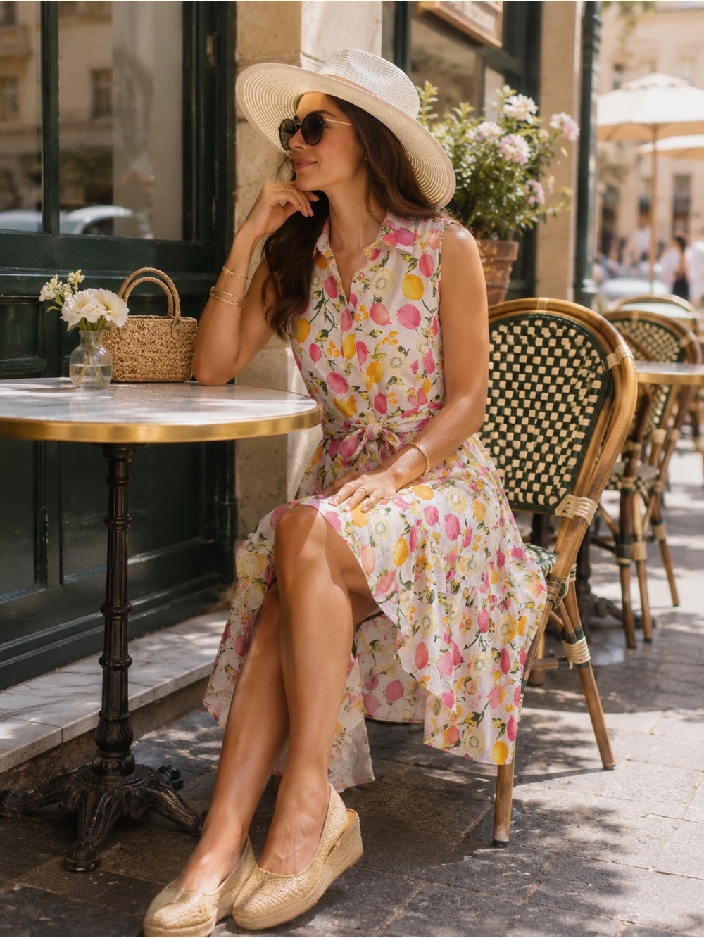 Cynthia Rowley Sleeveless Pink & Yellow Fruit-Print Shirt Dress